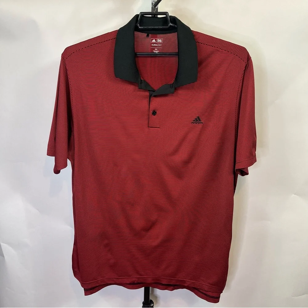 Adidas ClimaLite Red Black Striped Polo Shirt Size 2XL Men’s